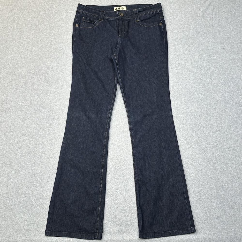 LEI Ashley Trouble Jeans Womens 9 Flare 30x32 Embroidered Pockets Dark Wash Y2K
